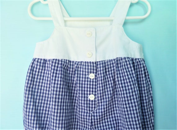 Vintage Baby Romper- White and Navy Gingham Sailb… - image 5