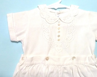 Stunning  1940's Vintage Boys White  2-Piece Button  Romper w/ Embroidery by Conijitos  18-24 Months  Blessing/Baptism