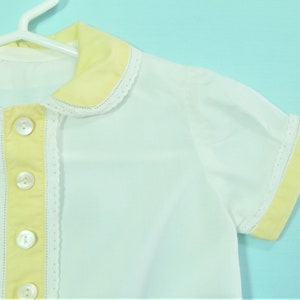 1930's-40's Vintage Baby Girls or Boys Yellow and White 2 Piece Button Romper w/ Lace trim image 3