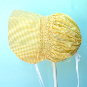 Vintage Heirloom Handmade Yellow Gingham Baby Sunbonnet Vintage with  Tie Back