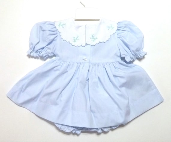Vintage Smocked Dress- Sweet Baby Blue Smocked In… - image 5