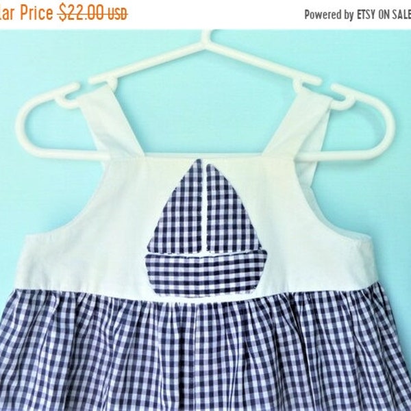 Vintage Baby Romper- White and Navy Gingham Sailboat Romper   Handmade   12-18 Months