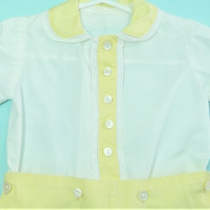 1930's-40's Vintage Baby Girls or Boys Yellow and White 2 Piece Button Romper w/ Lace trim image 2