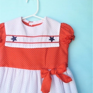 Fun Vintage Red Pindot Infant Patriotic Star Dress w/Dropwaist Pleated Skirt  Size 1  (18 1/2-23 Lbs.)