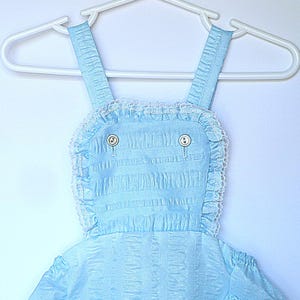 Vintage Toddler Romper-Sweet Vintage 60&#39;s Baby Blue Seersucker Ruffled Toddler Romper   Size 3