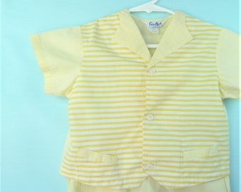 Vintage Romper Set- Retro Yellow Striped Boys Romper and Matching Shirt   by Good Lad  4T