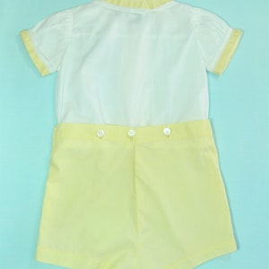 1930's-40's Vintage Baby Girls or Boys Yellow and White 2 Piece Button Romper w/ Lace trim image 5