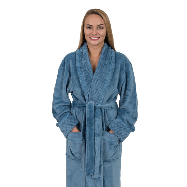 Women's 48" Spa Style Full Length Robe with Velvet Collar & Cuffs , Warm Bathrobe