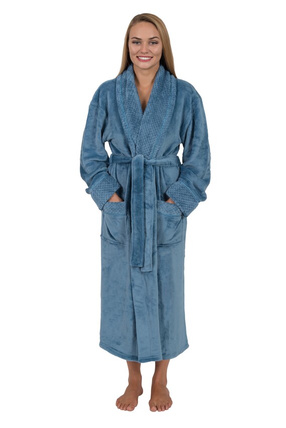 Women S 48 Spa Style Full Length Robe With Velvet Etsy