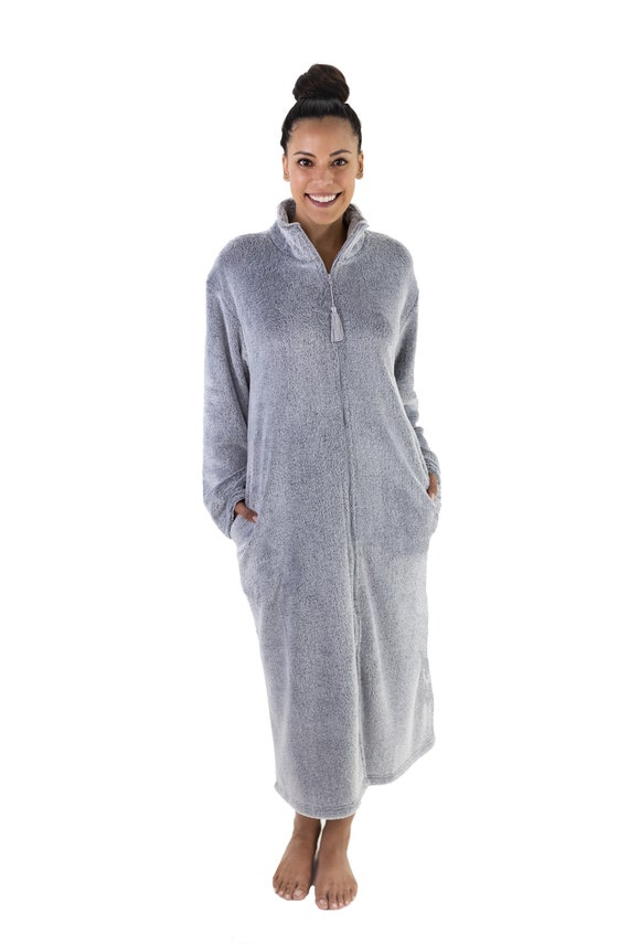 Women's Front Zipper Robe Coat With Pocket Modal Soft Bathrobe Hooded Solid  Long Sleeve Gown Night Wear - Walmart.com