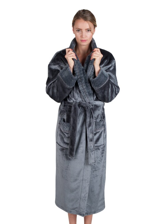 Small, Pink Mist Womens 48 Spa Style Full Length Robe with Velvet Collar /& Cuffs