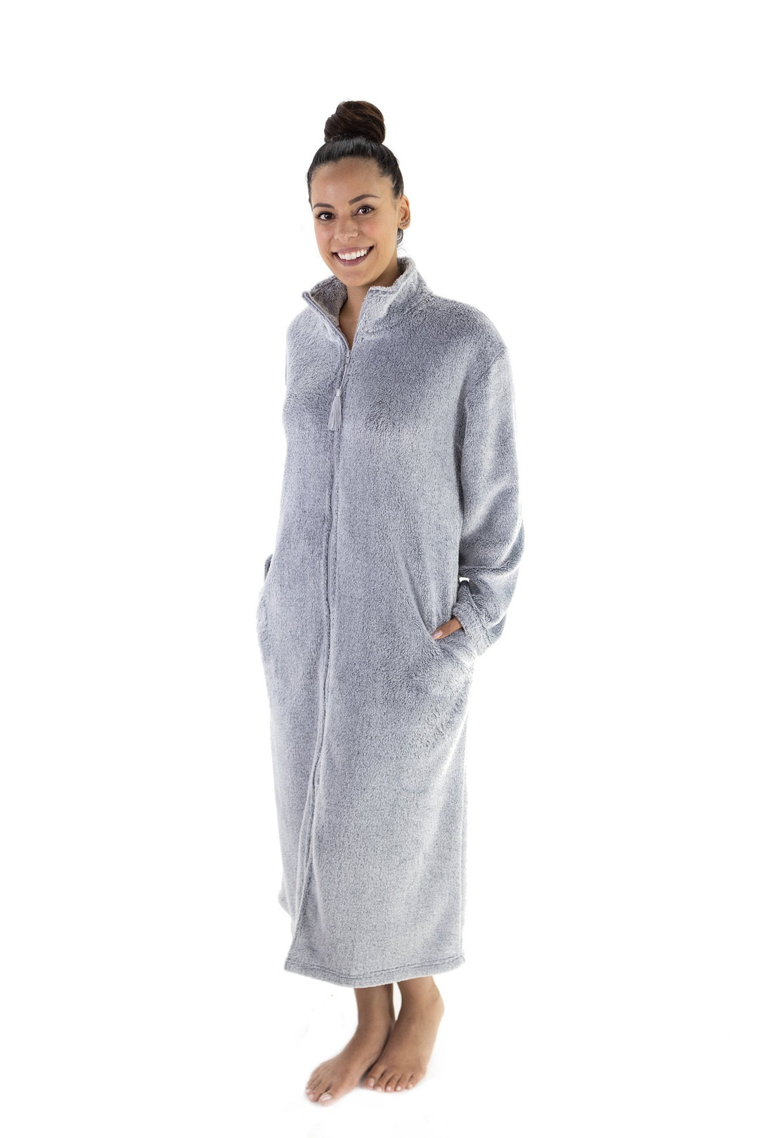 Luxury Bathrobes :: Plush Robes :: Super Soft Gray Plush Hooded