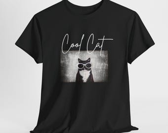Cool Cat Sunglasses Graphic Tee, Hipster Cat Shirt, Trendy Cat Top, Cat Lover Gift, Cat Apparel, Funny Cat Graphic Tee