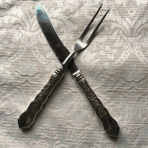 Sale! Handsome Antique Hard-to-Find ALHAMBRA Moorish Revival by Wm. Rogers c. 1907 'Small' Silver Plate Steak Carving 2-Piece Set, No Monog