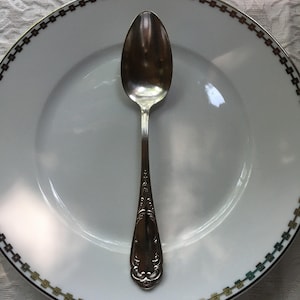 Antique French Orfèvrerie Ercuis Louis XV Scroll / Wave Pattern Silver Plate Dinner Table Spoon / Server Spoon: Early 20th Century - No Mono