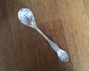 Sale! Antique Grape Pattern Shell Sugar Spoon by American Wood and Hughes Company - Coin Silver c. and Engraved '1855' Monogrammed