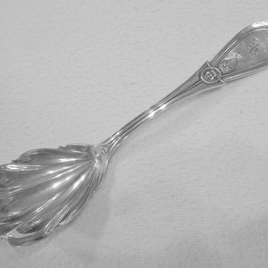 Sale! Antique Figural Grecian Pattern ~ Whiting-Hebbard Sterling Silver Sugar Spoon Light Gold Washed Scalloped Shell Bowl @ 6"  / Pat. 1862