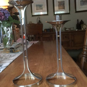 Sale! Vintage Pair of ROBERT WELCH Varying Height Candlestick Candle Holders Stainless Steel England Mid Century Modern Design