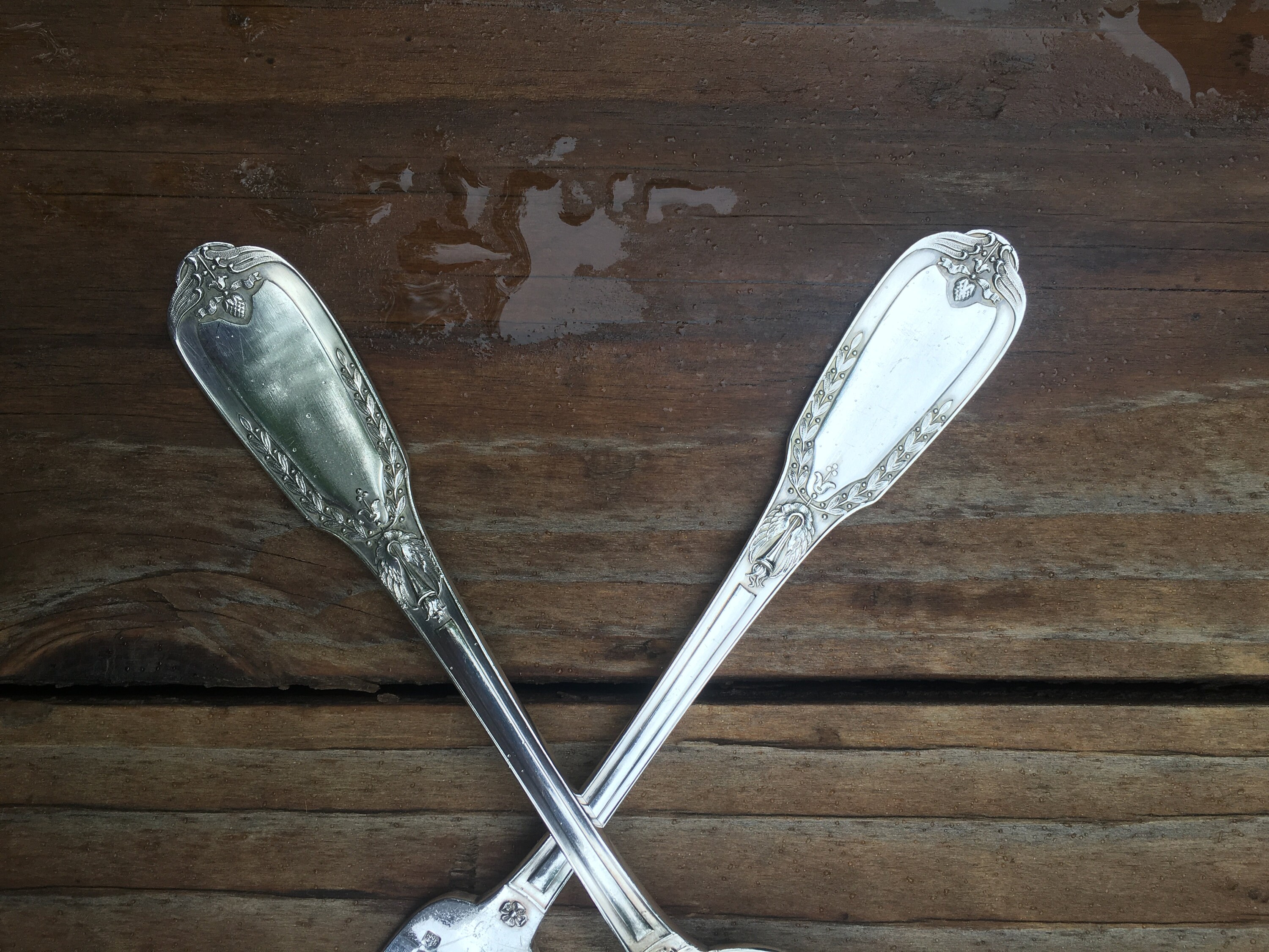 Vieux Couverts En Argent Ravinet D'Enfer Du 19ème Avec Monogramme – 3 Cuillères Et 3 Fourchettes