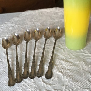 Sale! Handsome Antique Hard-to-Find Set of 6 Alhambra Iced Tea / Parfait 7 1/2&quot; Spoons 1907 Rogers Silver Plate No Monogram