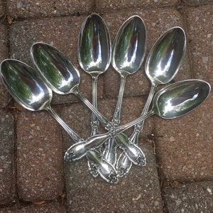 Sale! Set of 6 &quot;Sherwood&quot; Floral Pattern Silver Plate Table Serving Spoons - American W.R. Keystone Silver (Oneida) Intro. 1913 & No Mono.