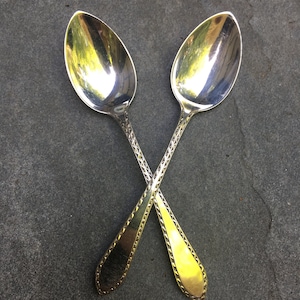 Vintage Dominick & Haff &#39;Pointed Antique Engraved No. 2&#39; Pattern Sterling Silver Set of Two Demitasse Small Spoons Introduced 1895, No Mono