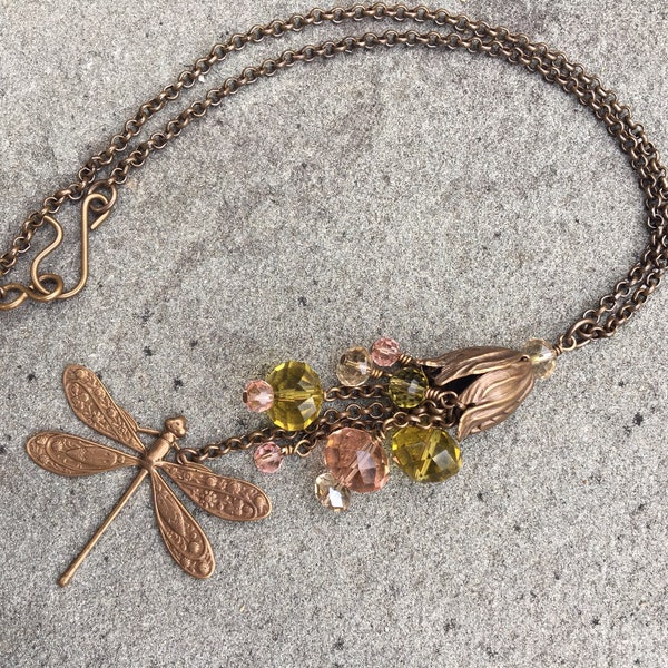 Vintaj® Dragonfly and Chinese Crystal Necklace