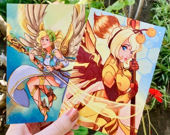 Overwatch Mercy, Winged Victory + Bumblebee  (Postcard, Mini Print) 4" x 6" (Select)