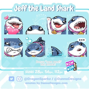 JEFF The Landshark Rivals Static Emotes Pack (Twitch / Discord) | Instant Download | Cute Shark Kawaii