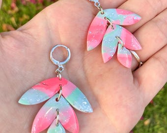 Seafoam Pink Wisteria Earrings, Polymer Clay | Handmade Jewelry