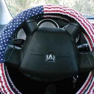 American flag, red, white, and blue steering wheel cover, Patriotic wheel cover for women, gift image 1
