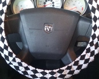 Diamond Shaped Black and White Steering Wheel Cover, Women Gift, Birthday, Car Accessory,Wheel Cover, Mother's Day