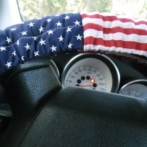 American flag, red, white, and blue steering wheel cover, Patriotic wheel cover for women, gift image 2