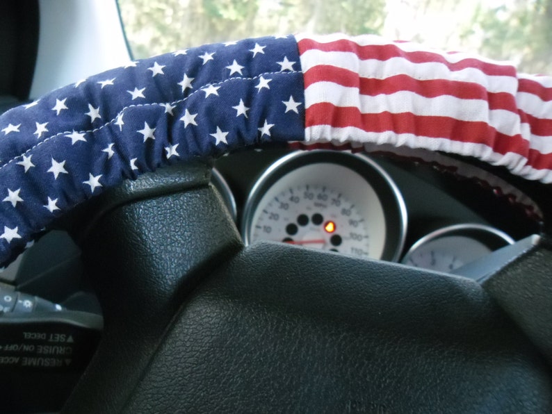 American flag, red, white, and blue steering wheel cover, Patriotic wheel cover for women, gift image 2