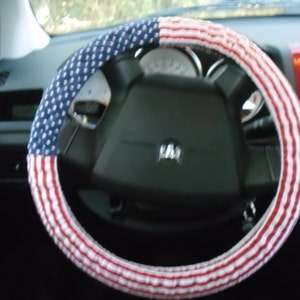 American flag, red, white, and blue steering wheel cover, Patriotic wheel cover for women, gift image 3