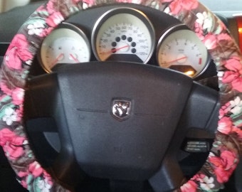 Wheel Cover with Hot Pink Flowers Steering Wheel Cover, Women Gift, Birthday, Car Accessory,Wheel Cover, Mother's Day