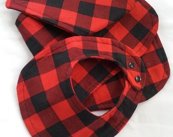 Buffalo Red and Black Checked Flannel Bib, Burp Cloth Set, Bandana Bib, Christmas Bib