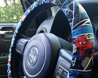 Light and dark blue, red, Spiderman Steering Wheel Cover, wheel cover