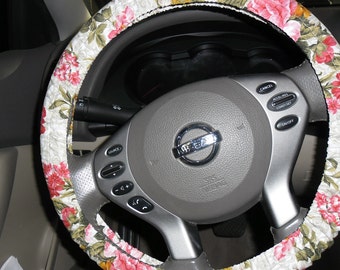 Floral Steering Wheel Cover: Spring Flowers on Off White