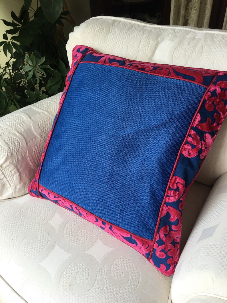 Magenta and Royal Blue Cushion / Pillow Cover 20 X 20 Etsy