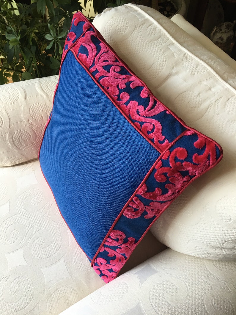 Magenta and Royal Blue Cushion / Pillow Cover 20 X 20 Etsy