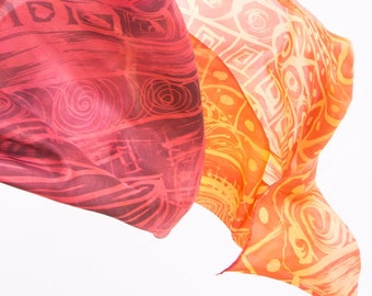 Silk Shawl Made with Batik Technique for Romantic Wedding, 70"x 23" (180x60cm)