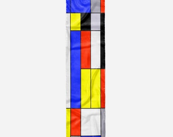 Gift for mother Mondrian Style, Digitally Print Silk Foulard, Vibrant Color and Plaid Foulard, Spring Foulard