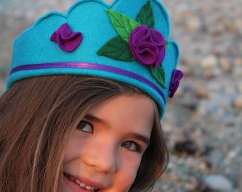 Felt Crown - Princess Crown - Party Crown - Kid Costume - Flowers Crown - Birthday Crown - Turquoise Crown