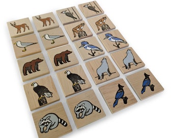 Hand-painted Memory Game - Wildlife of Canada-  Matching Game - Wooden Toy - Wooden Memory Game -WILDLIFE of BRITISH COLUMBIA memory game