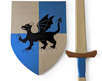 Wooden sword and shield Set- Knight Costume - Wooden sword - Waldorf Toys - Pretend play - Dragon Shield- Super Hero- Wooden toys