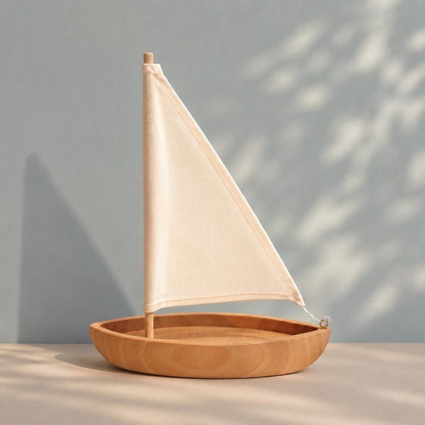 Wooden Toy Sailboat: Natural Alder Wood Boat Toy