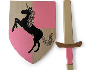 Wooden sword and shield Set- Knight Costume - Wooden sword - Wooden shield  - Pretend play - Unicorn Shield- Super Hero