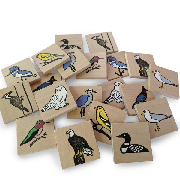 Juego de memoria - Juego de pájaros - Juego de correspondencias - Juguete de madera - Juego de memoria de pájaros de madera - Juego de memoria BIRDS of CANADA - Naturaleza - Juguete Waldorf