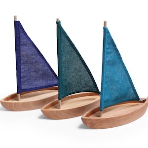 Wooden toy boat Sailboat Boat Toy Natural Toy navy blue